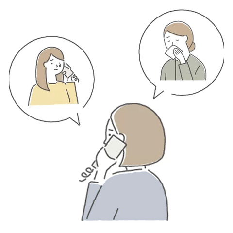 大田区葬儀相談室に電話で事前相談をする遺族のイラスト