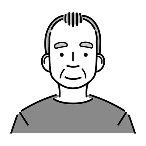 大田区葬儀相談室が臨海斎場で案内する高齢の男性参列者の似顔絵イラスト