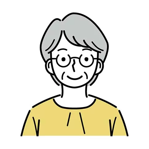 大田区葬儀相談室が案内する臨海斎場で眼鏡をかけた高齢女性が穏やかに微笑むイラスト